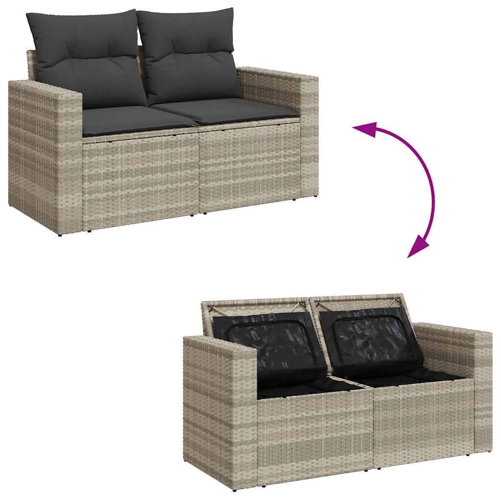 7 részes világosszürke polyrattan kerti ülőgarnitúra párnákkal