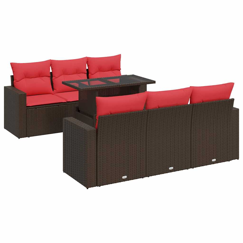7 részes barna polyrattan akácfa kerti ülőgarnitúra párnákkal