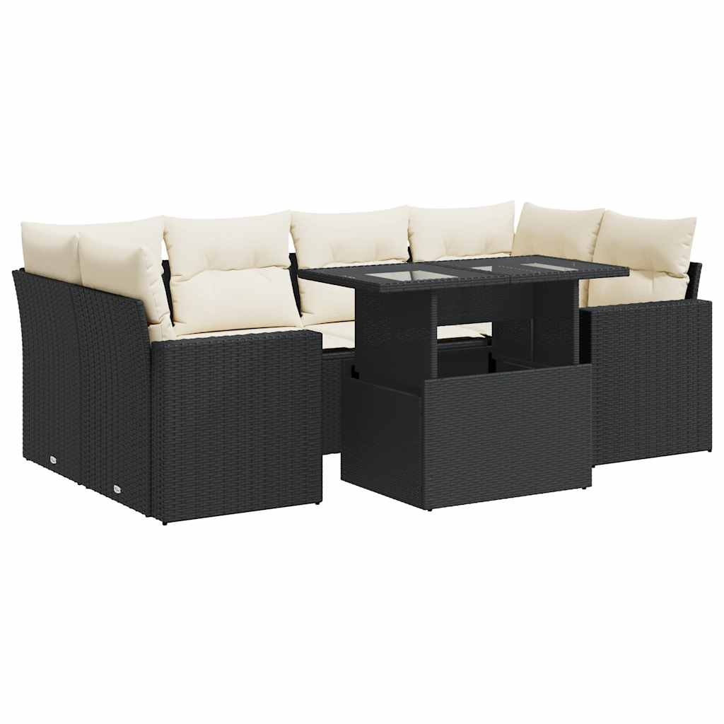 7 részes fekete polyrattan kerti ülőgarnitúra párnával