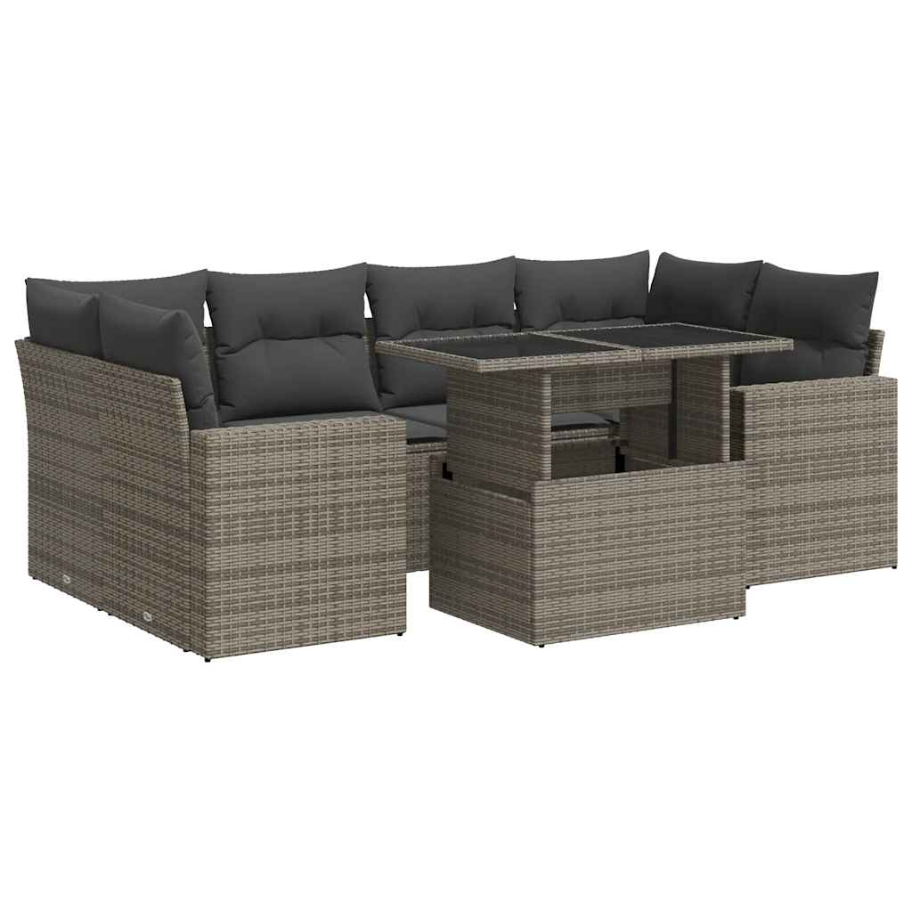 7 részes szürke polyrattan kerti ülőgarnitúra párnákkal
