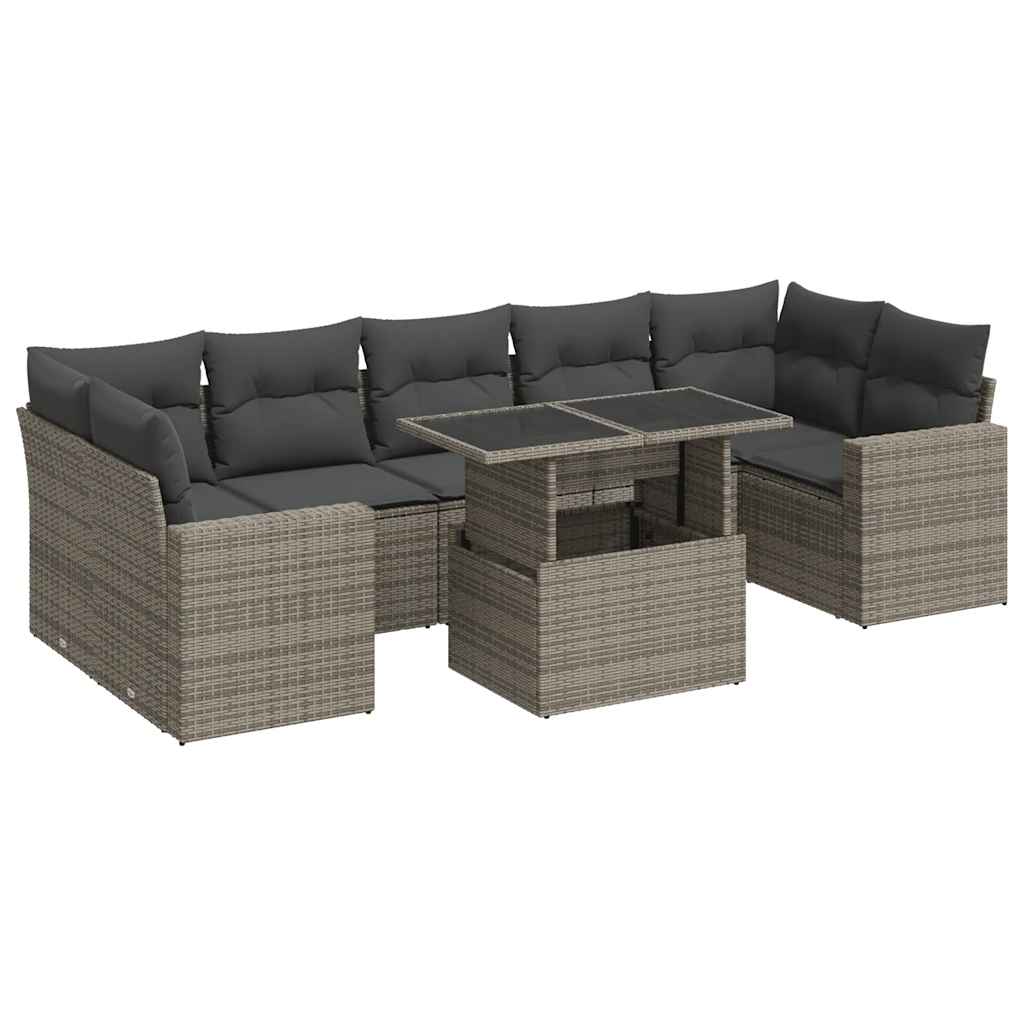 8 részes szürke polyrattan kerti ülőgarnitúra párnákkal
