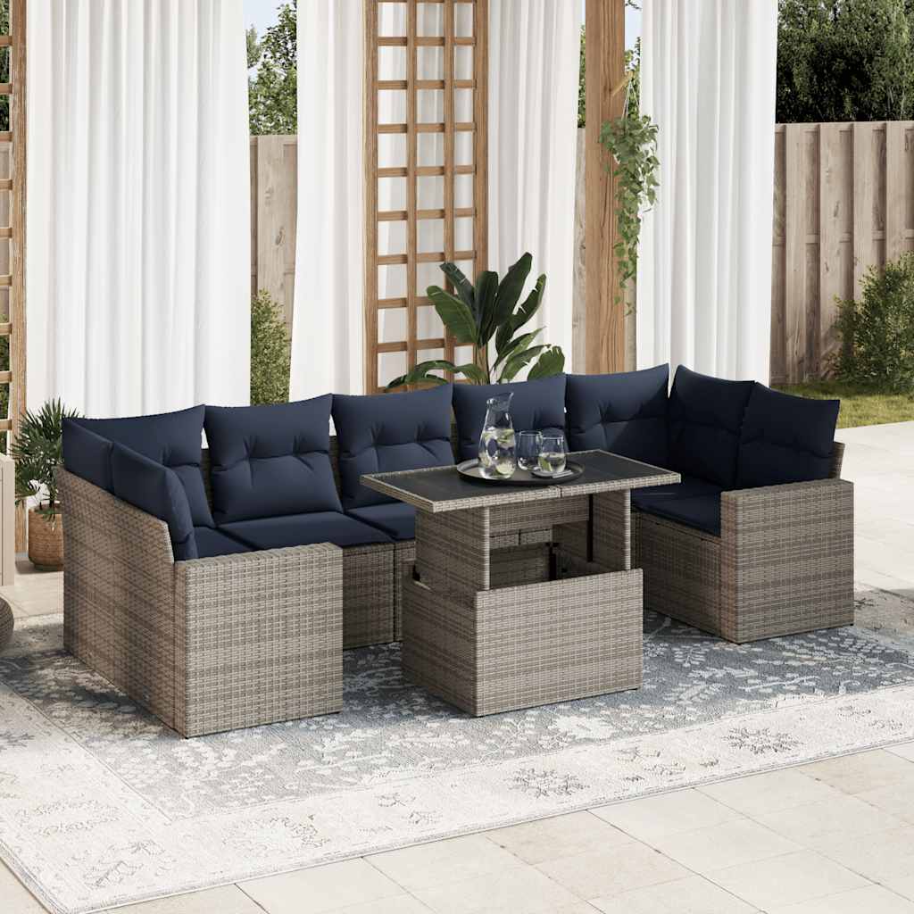 8 részes szürke polyrattan akácfa kerti ülőgarnitúra párnákkal