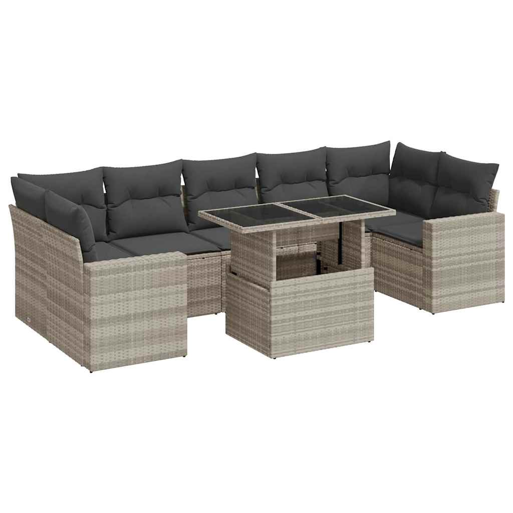 8 részes világosszürke polyrattan kerti ülőgarnitúra párnával