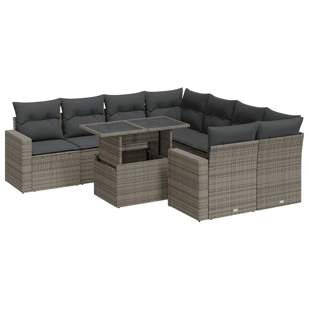 9 részes szürke polyrattan kerti ülőgarnitúra párnákkal