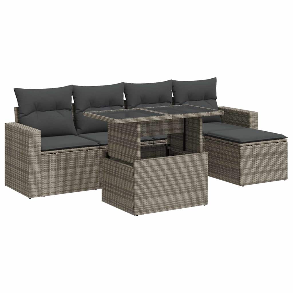 6 részes szürke polyrattan kerti ülőgarnitúra párnákkal