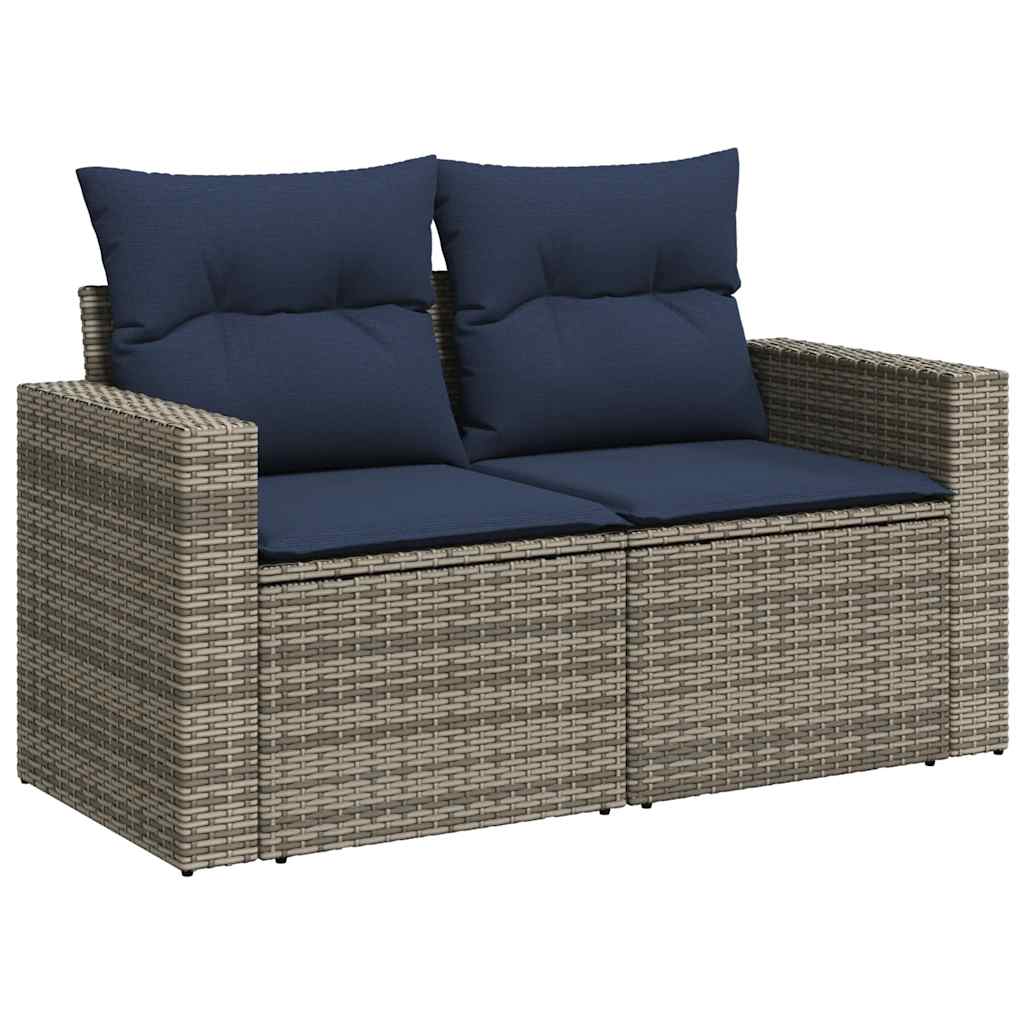 6 részes szürke polyrattan akácfa kerti ülőgarnitúra párnákkal