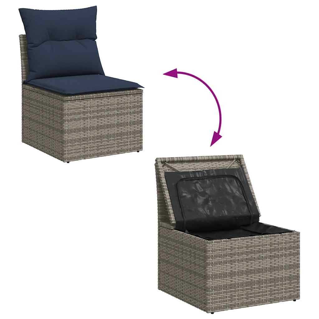 6 részes szürke polyrattan akácfa kerti ülőgarnitúra párnákkal