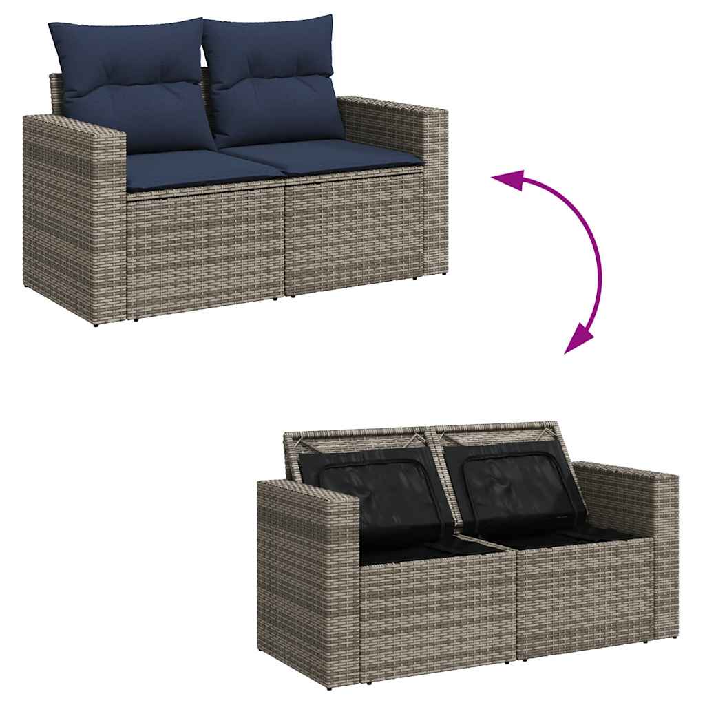 6 részes szürke polyrattan akácfa kerti ülőgarnitúra párnákkal