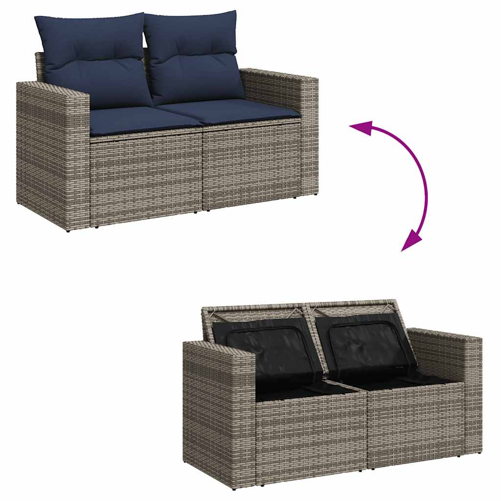 5 részes szürke polyrattan akácfa kerti ülőgarnitúra párnákkal
