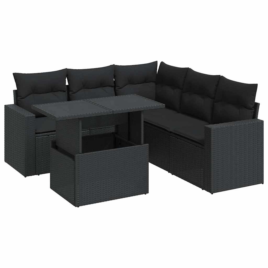 6 részes fekete polyrattan kerti ülőgarnitúra párnákkal