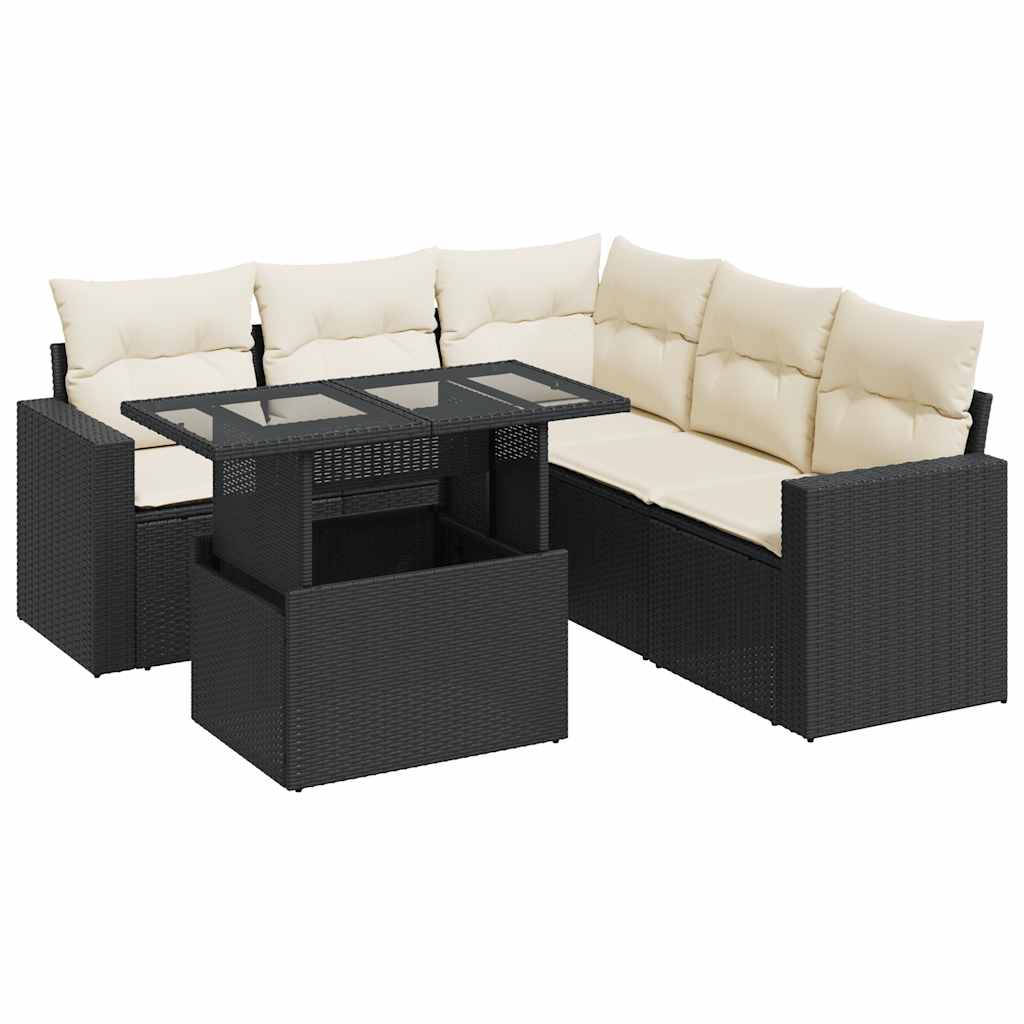 6 részes fekete polyrattan kerti ülőgarnitúra párnákkal