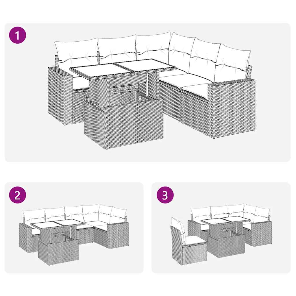 6 részes bézs polyrattan kerti ülőgarnitúra párnával