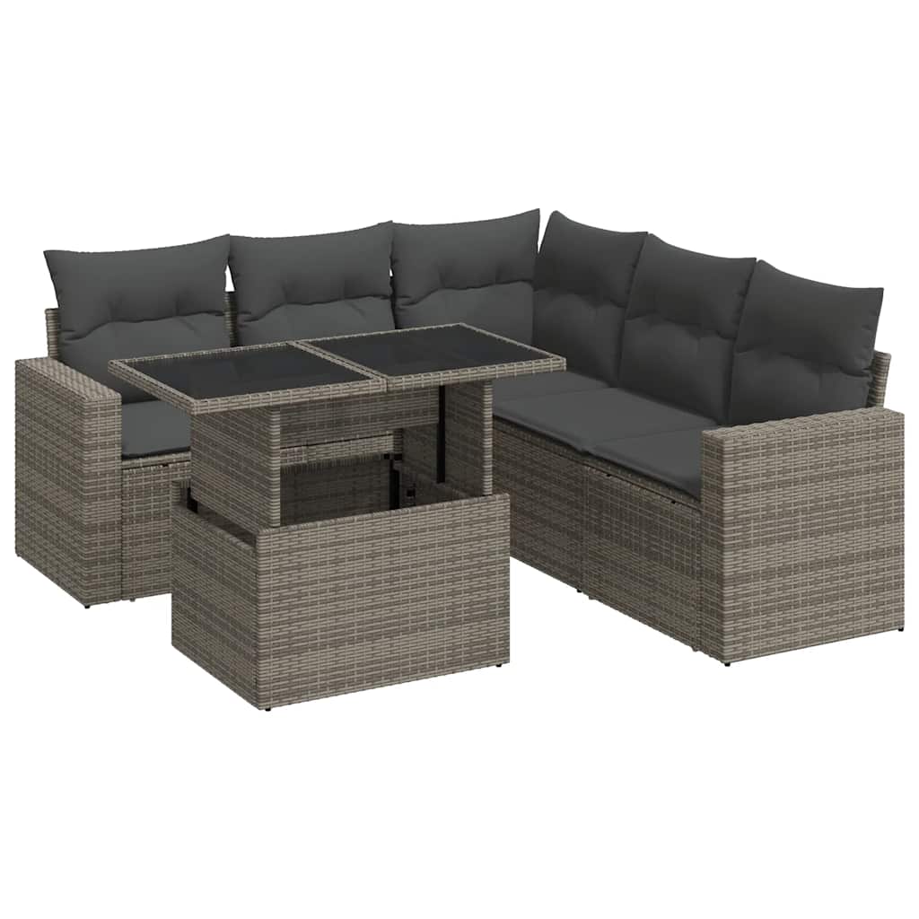 6 részes szürke polyrattan kerti ülőgarnitúra párnákkal
