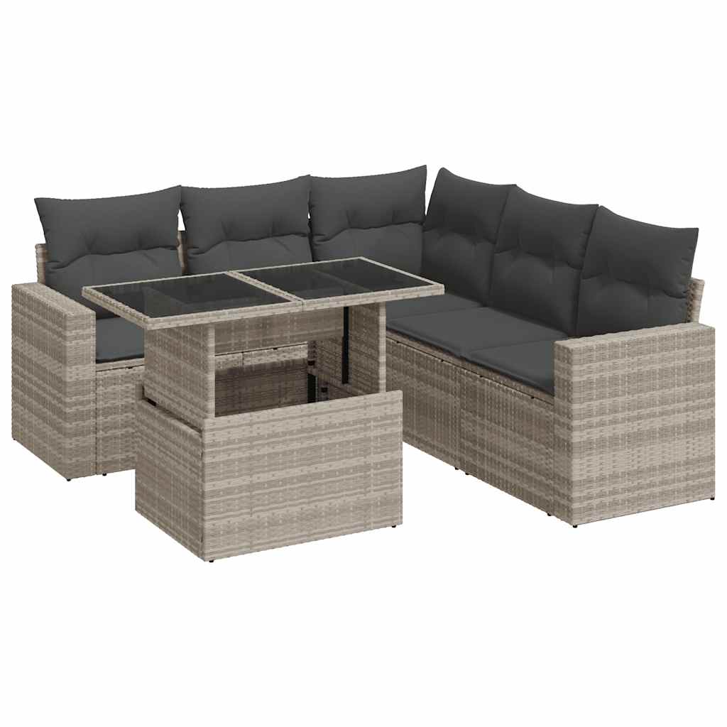 6 részes világosszürke polyrattan kerti ülőgarnitúra párnákkal