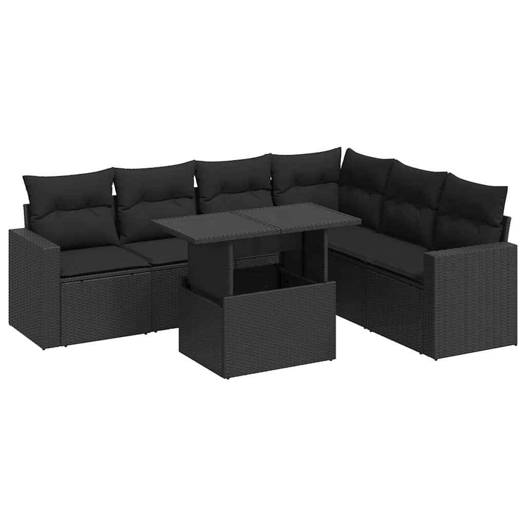 7 részes fekete polyrattan kerti ülőgarnitúra párnával