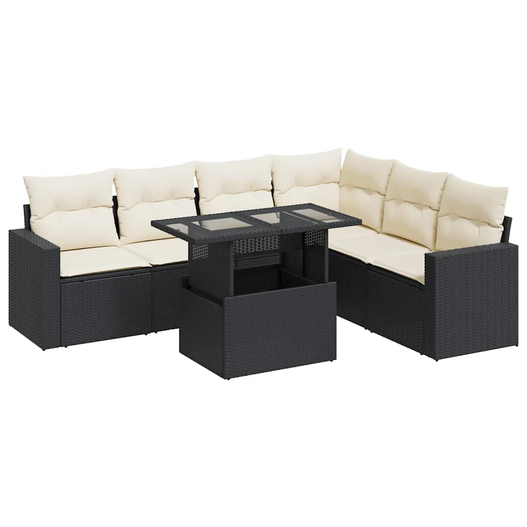 7 részes fekete polyrattan kerti ülőgarnitúra párnával