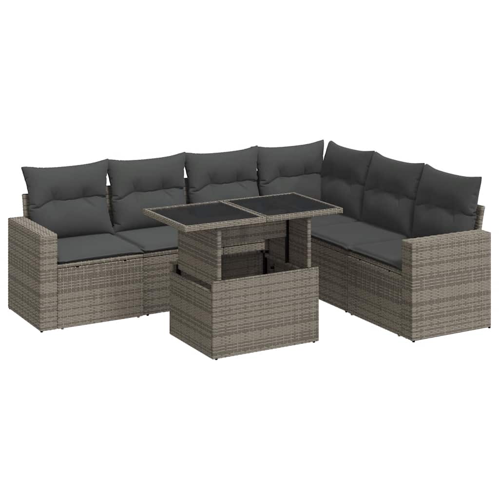 7 részes szürke polyrattan kerti ülőgarnitúra párnákkal