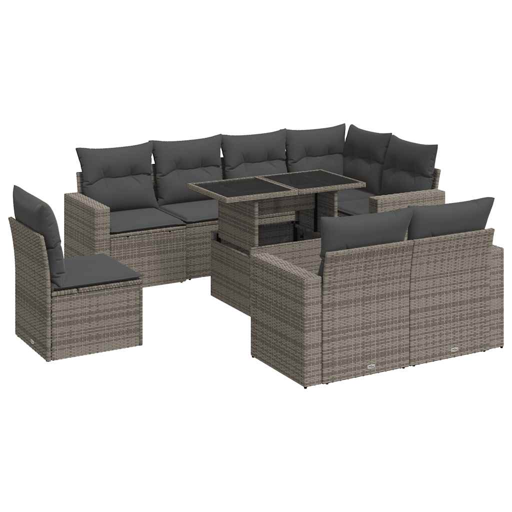 9 részes szürke polyrattan kerti ülőgarnitúra párnákkal