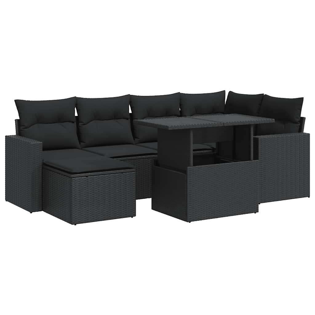 7 részes fekete polyrattan kerti ülőgarnitúra párnával