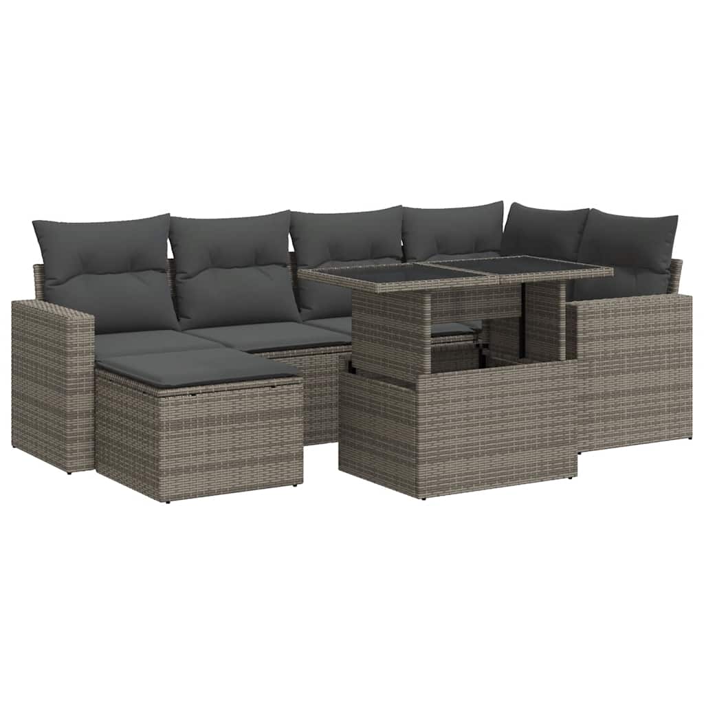 7 részes szürke polyrattan kerti ülőgarnitúra párnákkal