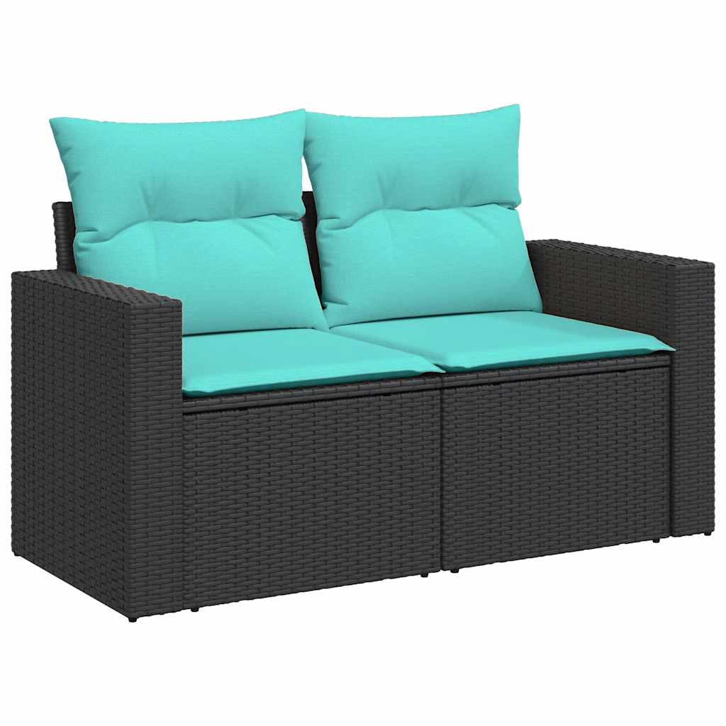 8 részes fekete polyrattan akácfa kerti ülőgarnitúra párnával