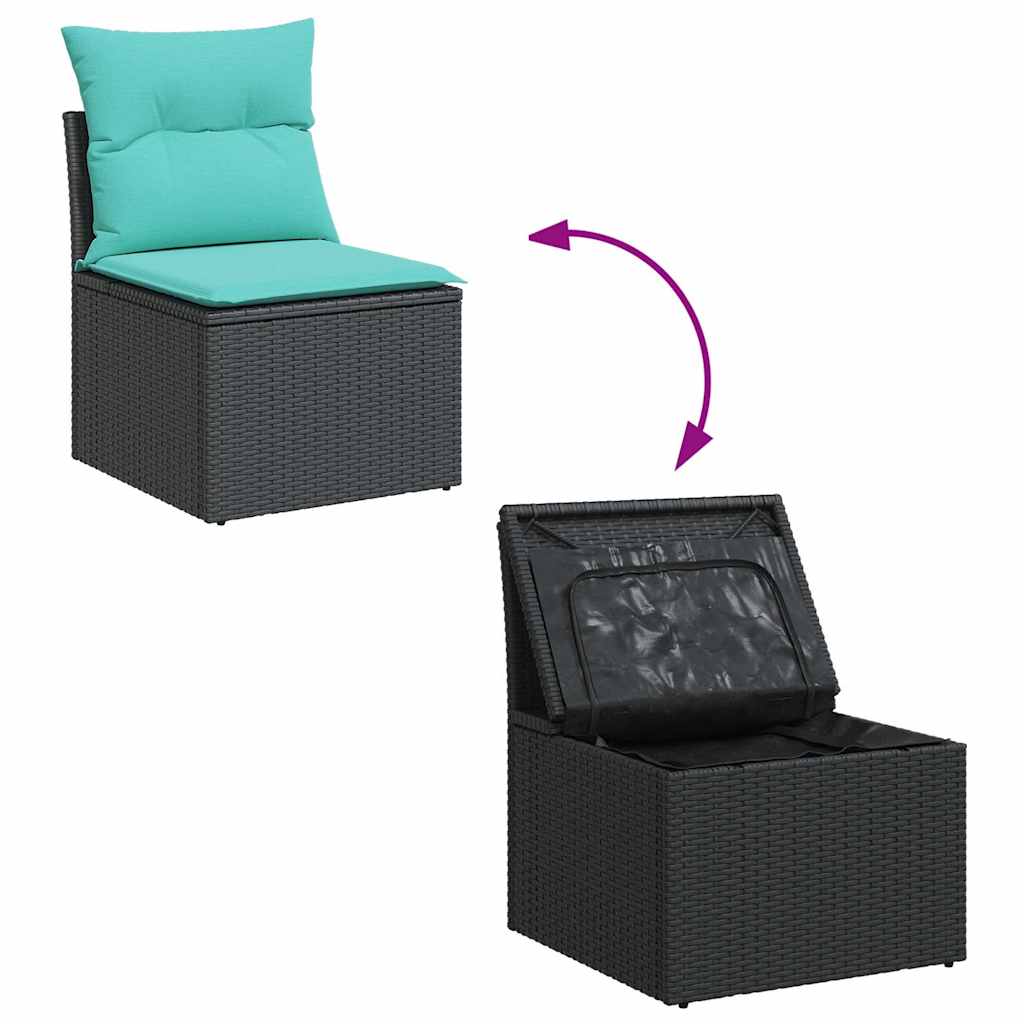 8 részes fekete polyrattan akácfa kerti ülőgarnitúra párnával