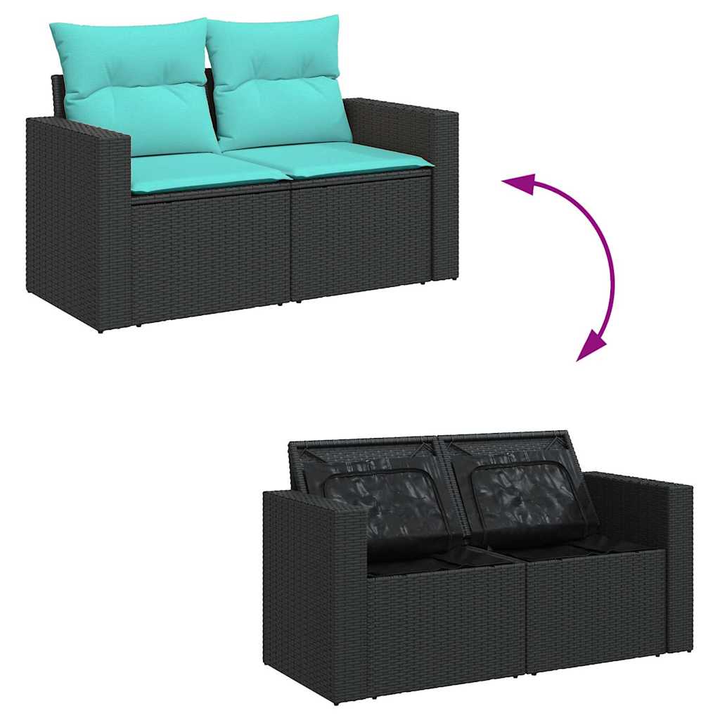 8 részes fekete polyrattan akácfa kerti ülőgarnitúra párnával