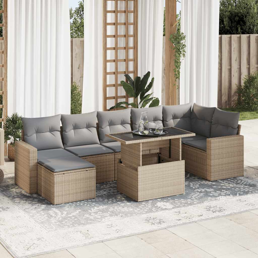 8 részes bézs polyrattan kerti ülőgarnitúra párnával