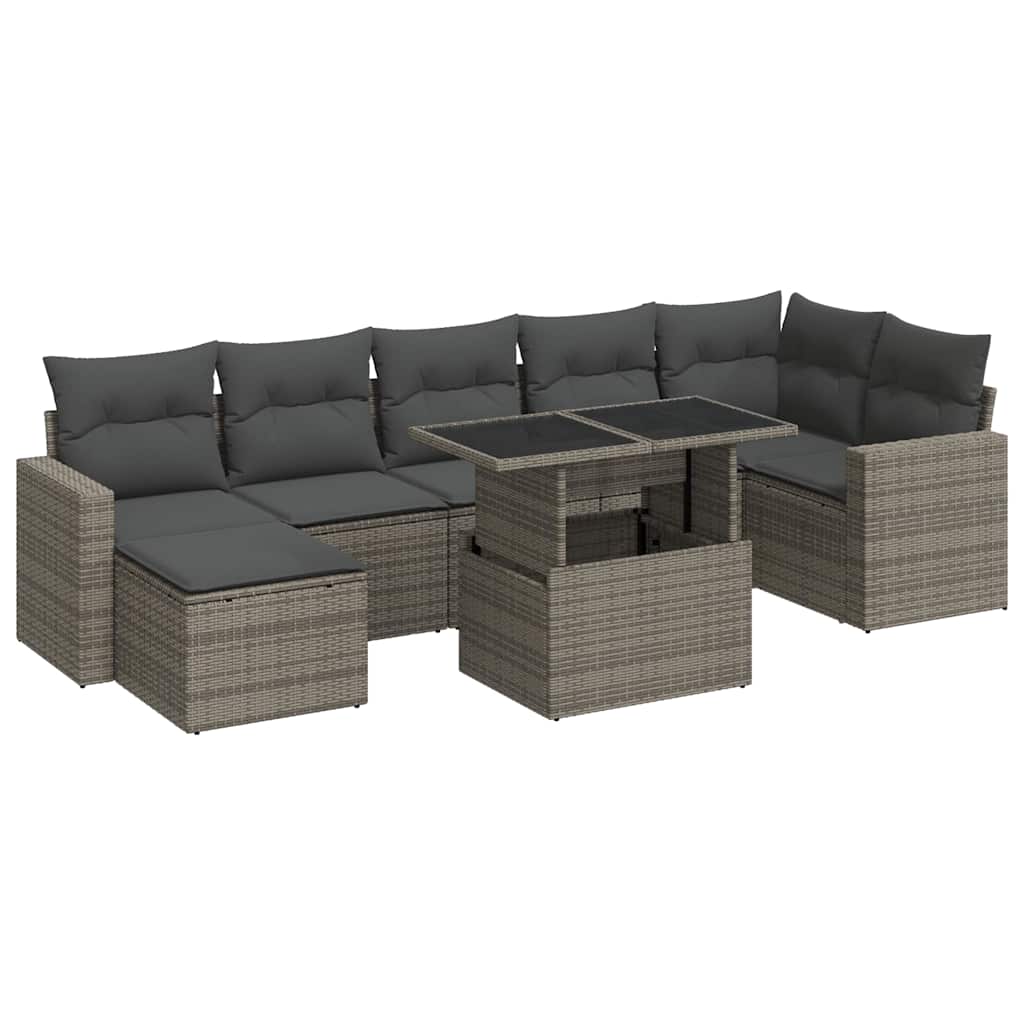 8 részes szürke polyrattan kerti ülőgarnitúra párnákkal