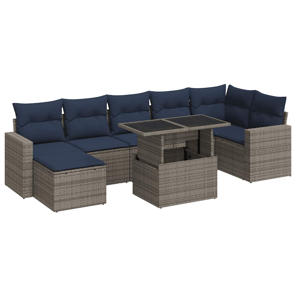 8 részes szürke polyrattan akácfa kerti ülőgarnitúra párnákkal