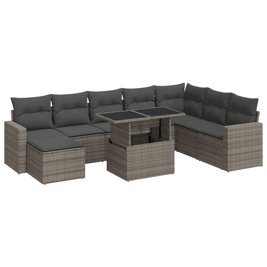 9 részes szürke polyrattan kerti ülőgarnitúra párnákkal