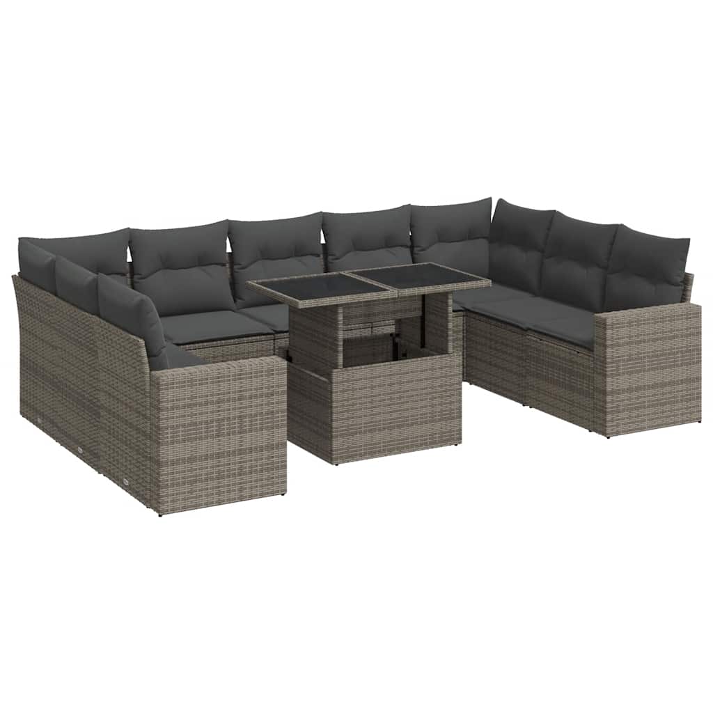 10 részes szürke polyrattan kerti ülőgarnitúra párnákkal
