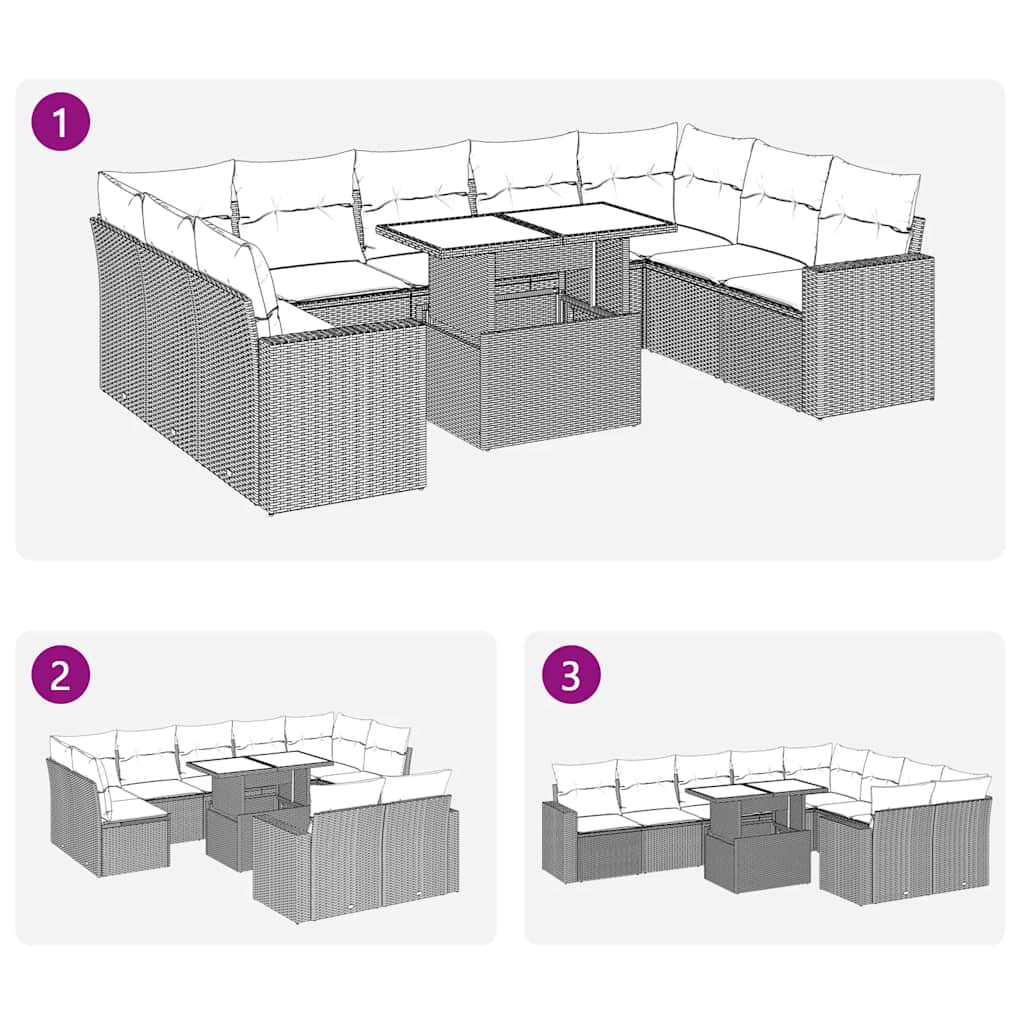 10 részes barna polyrattan akácfa kerti ülőgarnitúra párnákkal
