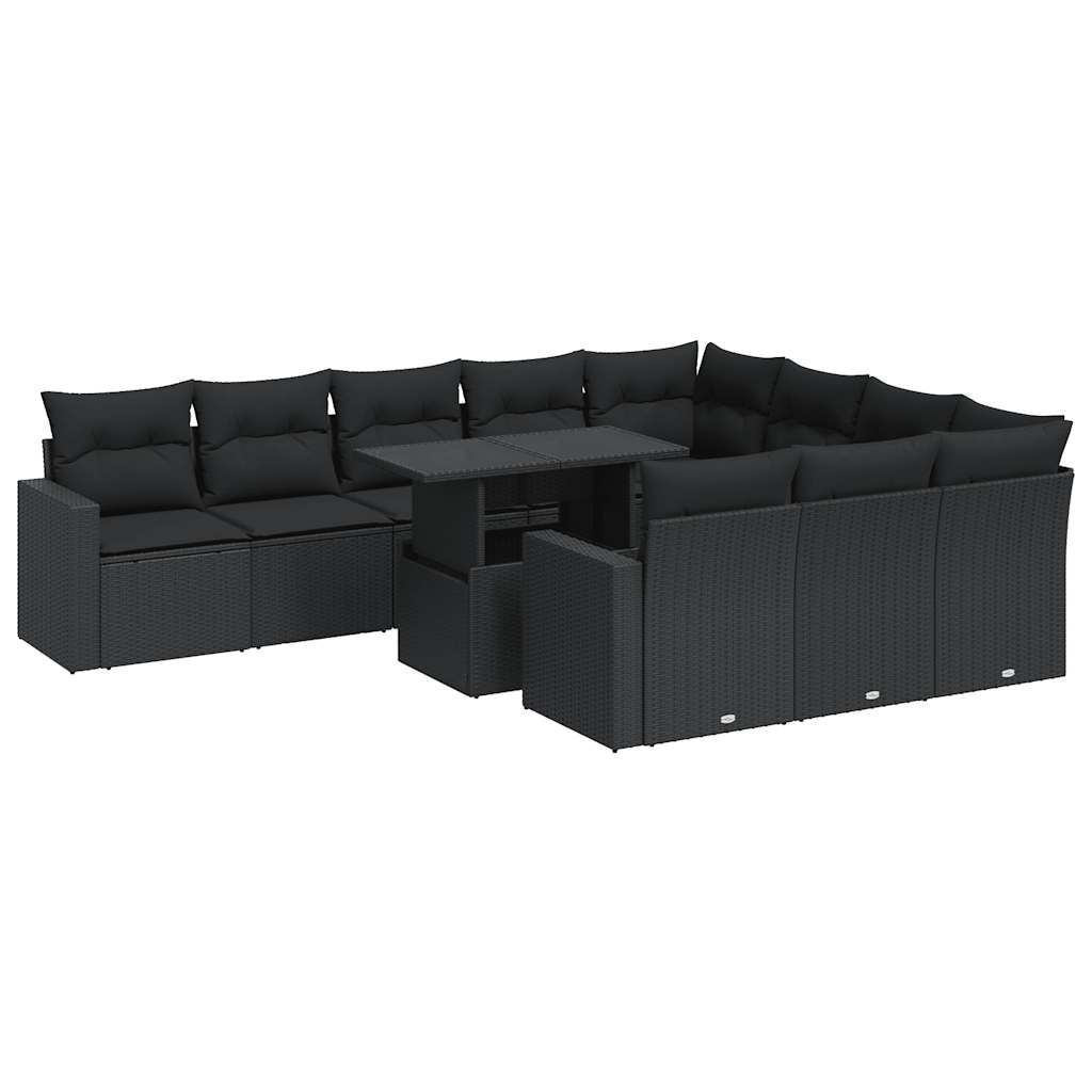 11 részes fekete polyrattan kerti ülőgarnitúra párnákkal
