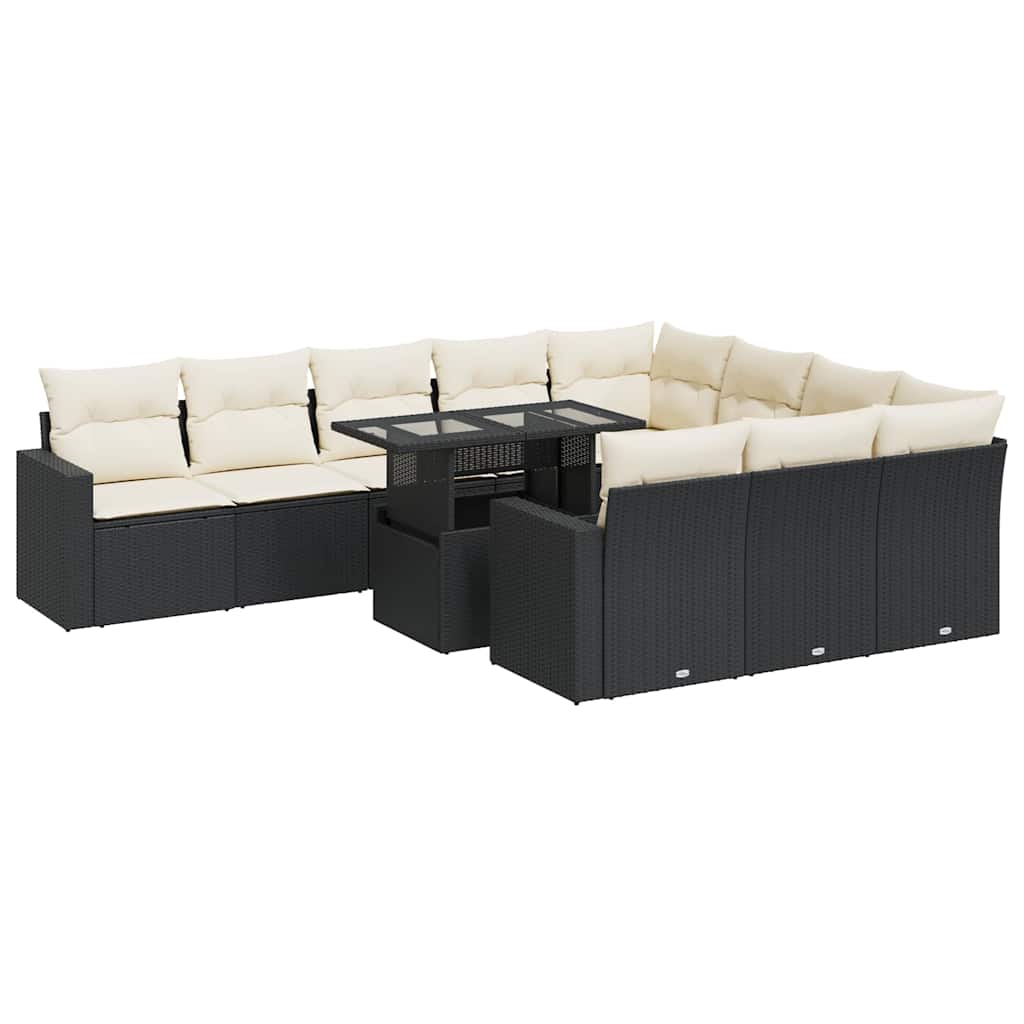 11 részes fekete polyrattan kerti ülőgarnitúra párnákkal