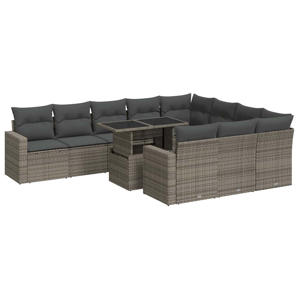11 részes szürke polyrattan kerti ülőgarnitúra párnákkal