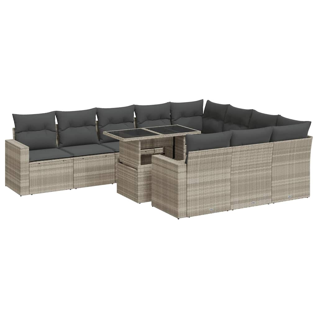 11 részes világosszürke polyrattan kerti ülőgarnitúra párnákkal