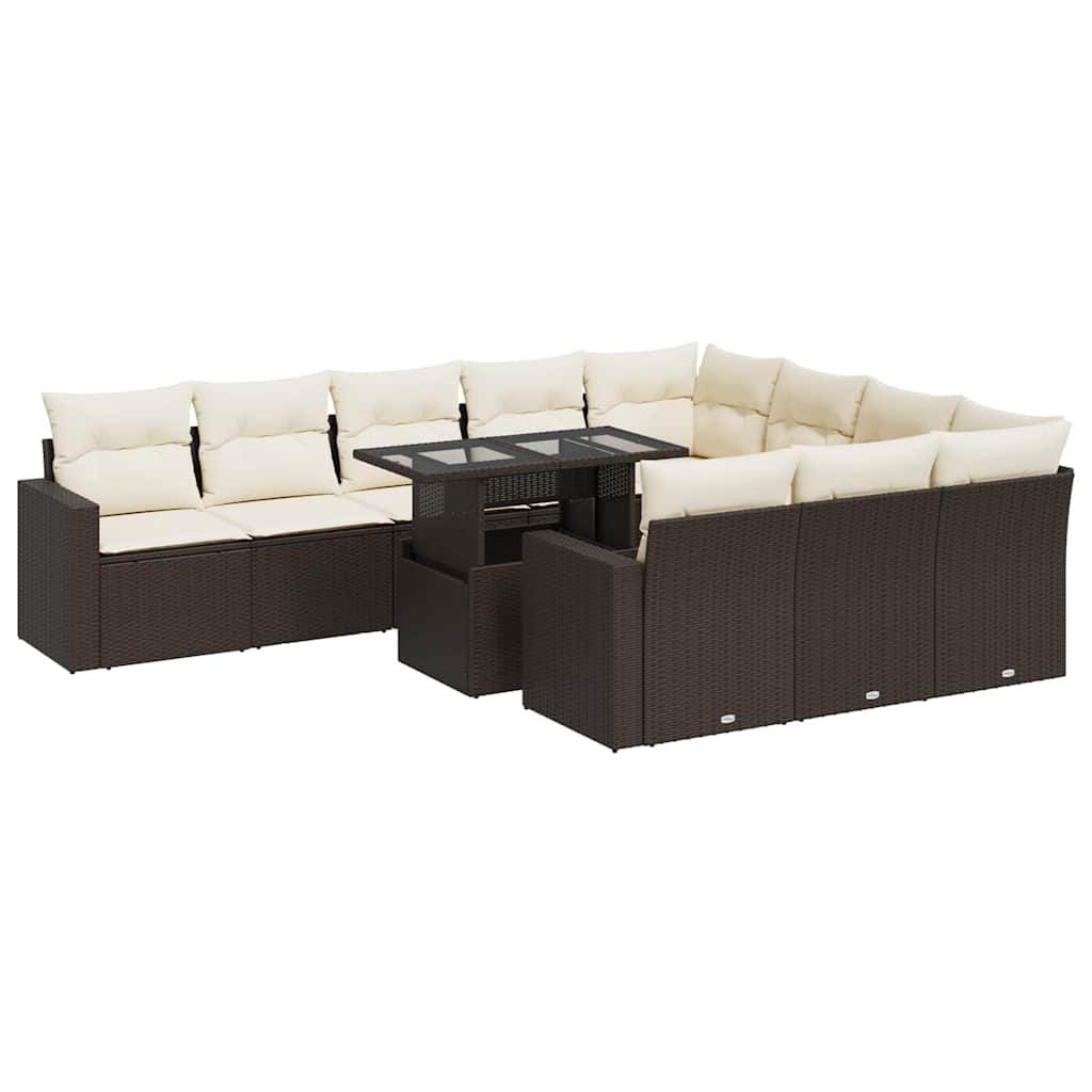 11 részes barna polyrattan kerti ülőgarnitúra párnákkal