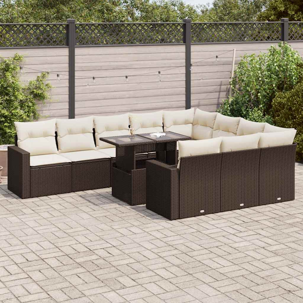 11 részes barna polyrattan kerti ülőgarnitúra párnákkal