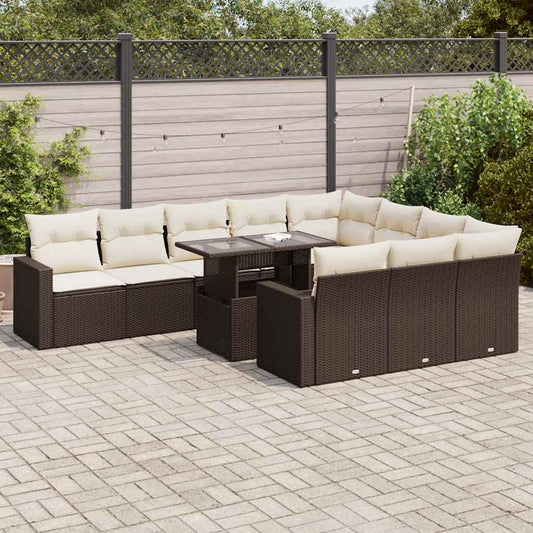 11 részes barna polyrattan kerti ülőgarnitúra párnákkal