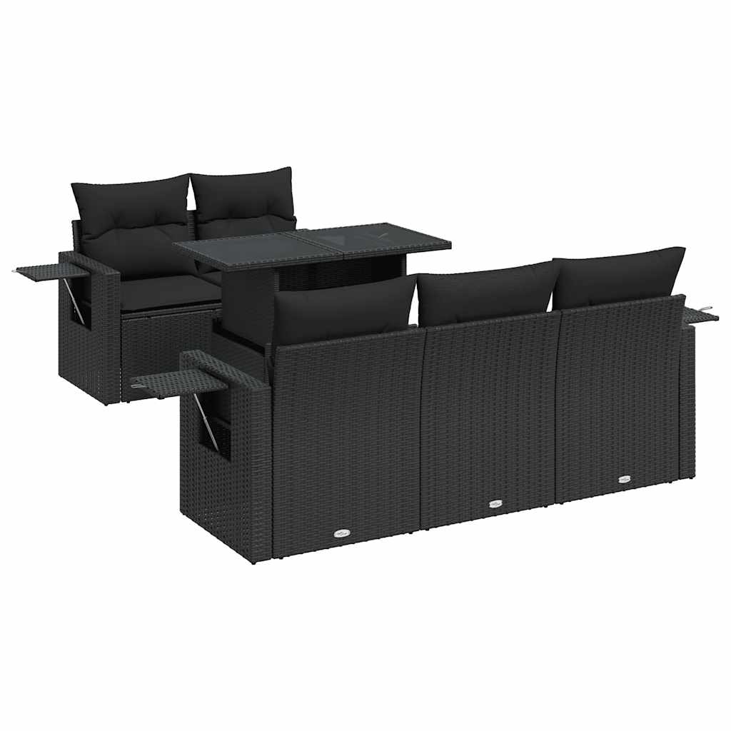 6 részes fekete polyrattan kerti ülőgarnitúra párnákkal