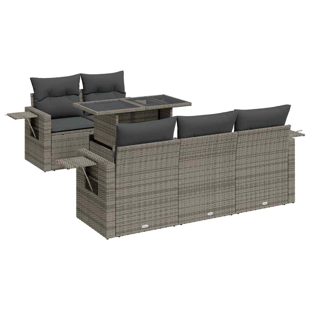 6 részes szürke polyrattan kerti ülőgarnitúra párnákkal