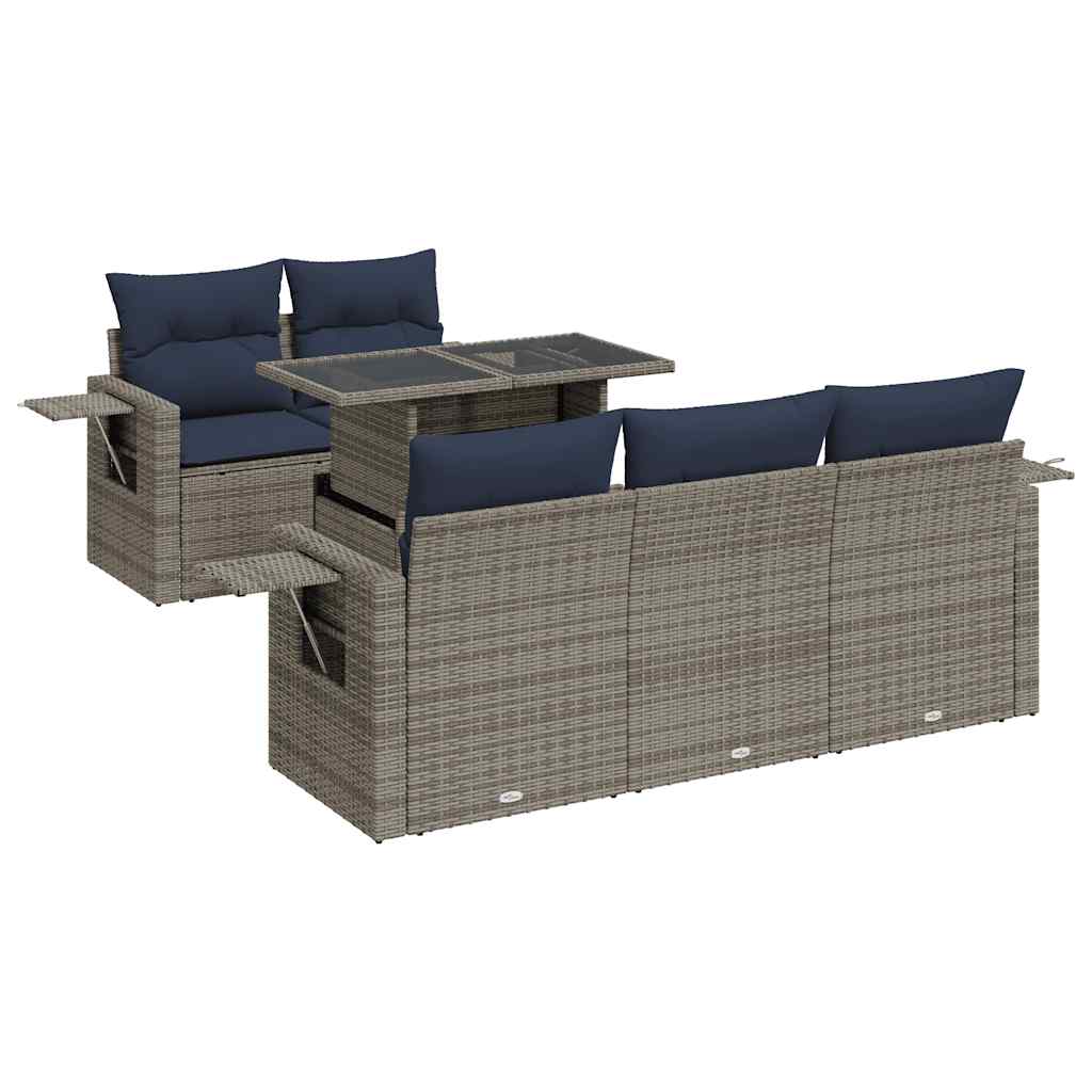 6 részes szürke polyrattan kerti ülőgarnitúra párnákkal