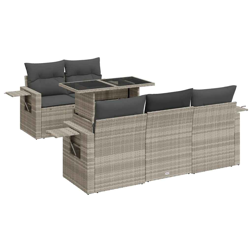 6 részes világosszürke polyrattan kerti ülőgarnitúra párnákkal