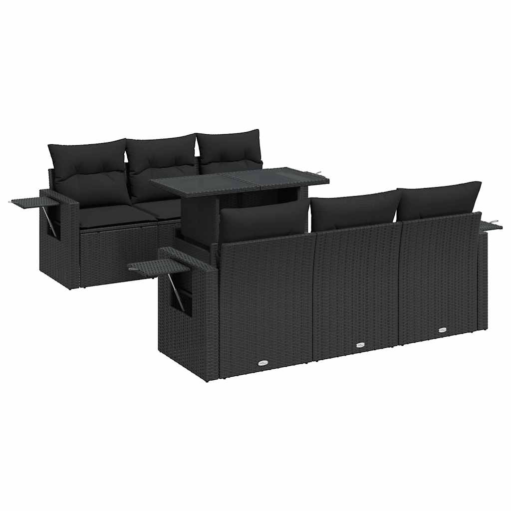 7 részes fekete polyrattan kerti ülőgarnitúra párnával
