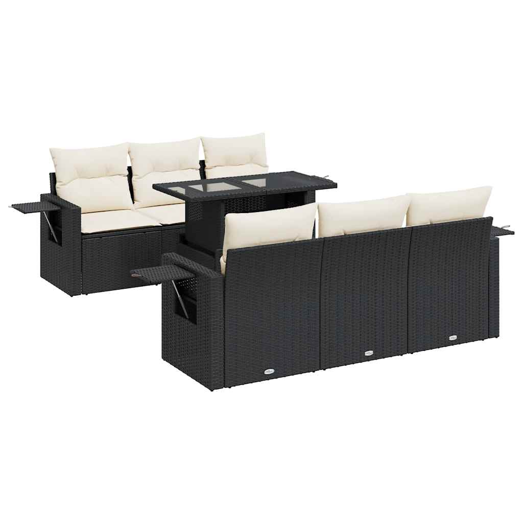 7 részes fekete polyrattan kerti ülőgarnitúra párnával