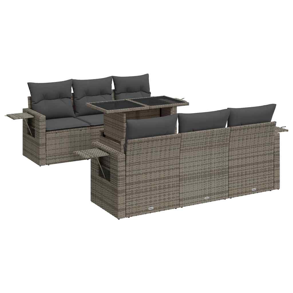 7 részes szürke polyrattan kerti ülőgarnitúra párnákkal