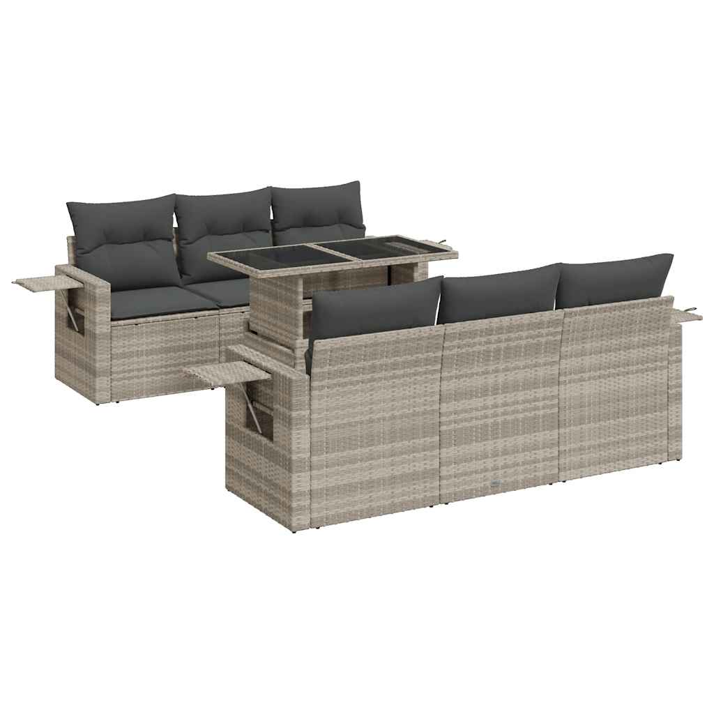 7 részes világosszürke polyrattan kerti ülőgarnitúra párnákkal