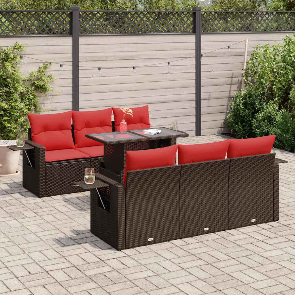 7 részes barna polyrattan akácfa kerti ülőgarnitúra párnákkal