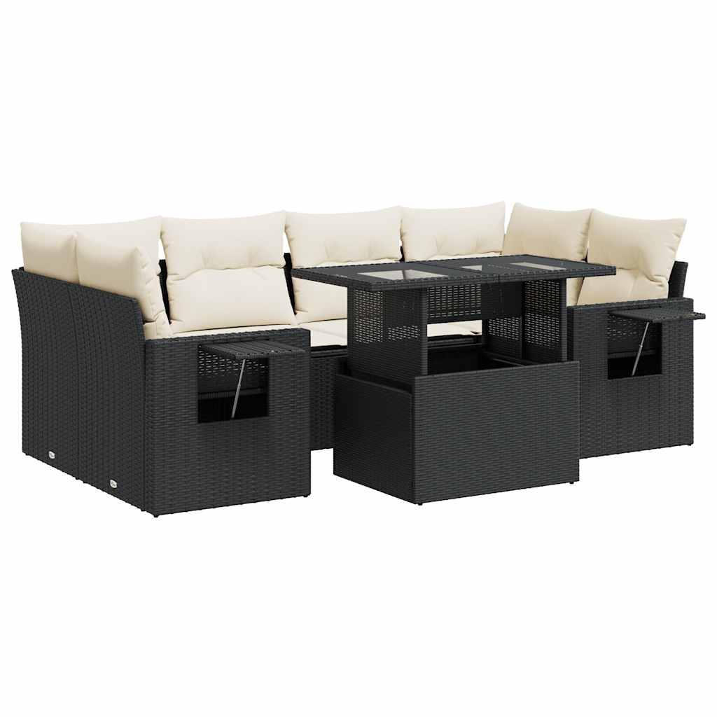 7 részes fekete polyrattan kerti ülőgarnitúra párnával